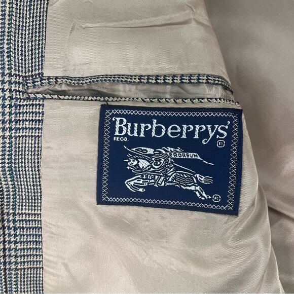 Vintage Burberry Silk Blazer Sport Coat Mens 44 Houndstooth Windowpane Tan - Picture 5 of 13
